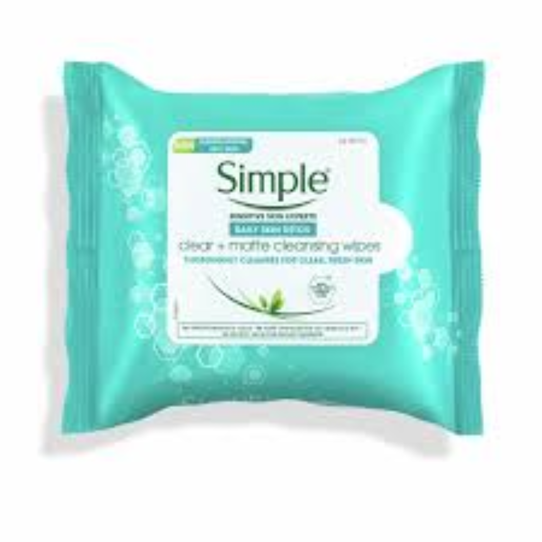 SIMPLE DAILY SKIN DETOX CLEAN MATTE CLEANING WIPES 25PC